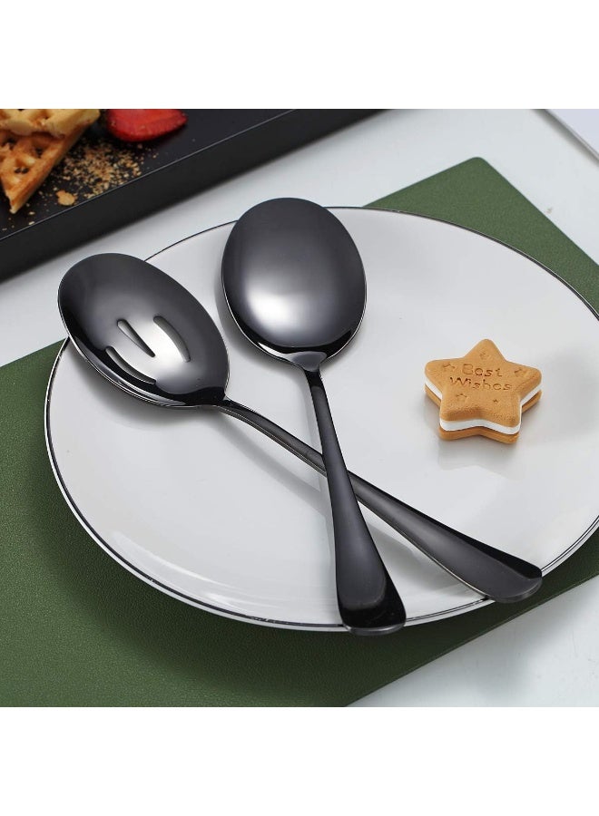 4-Piece Black Titanium-Plated Serving Spoon Set - Stainless Steel Serving Utensils with Slotted & Solid Spoons - Image 3